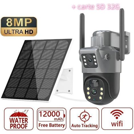 Caméra de surveillance WIFI solaire, 8MP Caméra de surveillance extérieur suivi automatique PIR caméra sécurité PTZ + carte SD 32G (1/5)