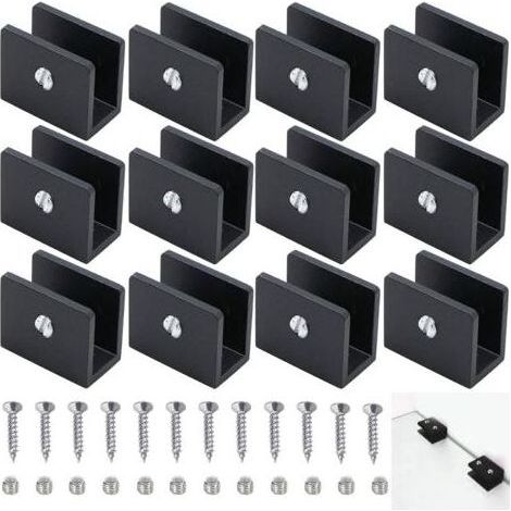 12 Pièces Pince à Verre Garde Corps, Support D'Étagère En Verre Clip, Support d’Étagère En Verre Réglable Aluminium, Métal Support d'Angle En U, Pinces à Verre à Un Trou, Pour Salle De Bain,Wc,Couloir (1/5)