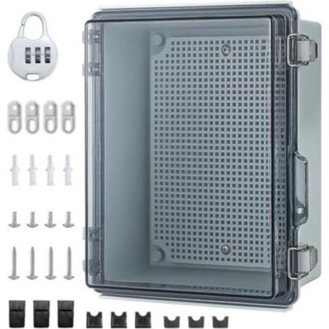 Coffret Electrique Etanche Exterieur,Boitier Etanche IP65, ABS BoîTe de Jonction,Boite Etanche Electrique Exterieur avec Accessoires De Montage Mural Et Serrure (230 165 120mm) (1/5)