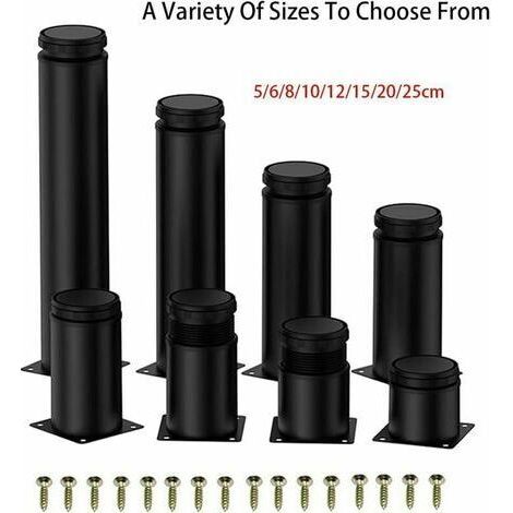 Pieds de meubles en acier inoxydable noir, 15 cm – réglables avec 4 trous de fixation – conviennent aux canapés, tables et armoires. (1/4)