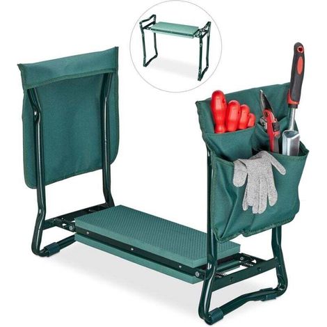 Agenouilloir,coussin moelleux, 2 sacs,pliable, aide genou, travail jardin, jusqu’à 150 kg,HlP 49x58x27,5cmvert (1/5)