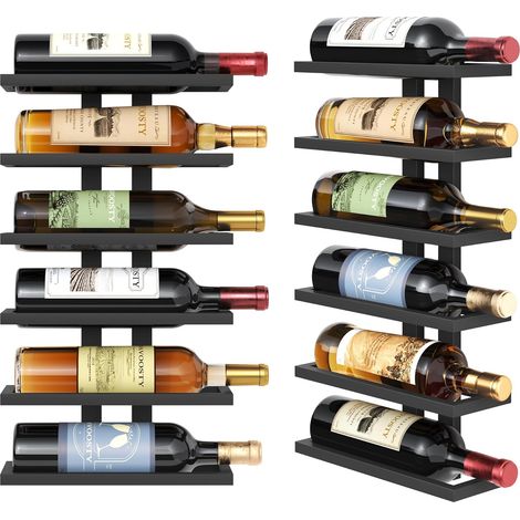 Étagère à vin Murale, Porte-Bouteilles, étagère à Bouteilles avec 6 Niveaux, en métal, étagère à vin, pour Salle à Manger, Chambre à Coucher, Cave à vin, Noire (1/5)