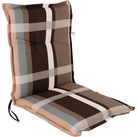 Universal Niedriglehner Polster Auflage 100 x 50 cm - Burgas - Gartenstuhl Niederlehner Kissen mit Karo-Muster braun