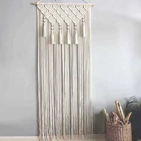 Cortina de macramé para puerta, 66 x 199 cm, de algodón y macramé con borlas, arte bohemio tejido, tapiz para puertas, decoración de ventanas, cortinas bohemias.