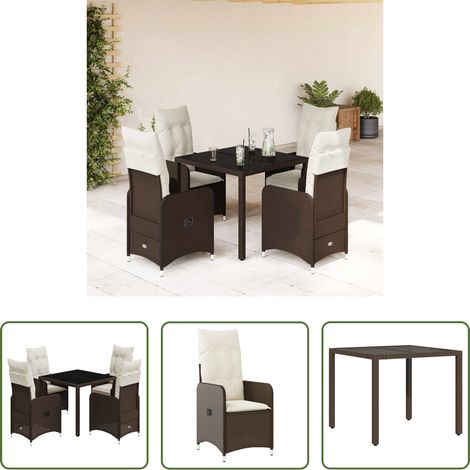 vidaXL Bistro-Set - 5-tlg. Garten-Bistro-Set mit Kissen Braun Poly Rattan (1/5)