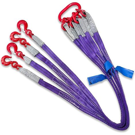 Imbracatura di sollevamento a quattro gambe con ganci in acciaio legato, cinghie di sollevamento viola per il traino e la movimentazione sicura delle merci (4legLoad2t3M) (1/5)