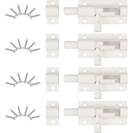 4 Pieces Door Lock, Interior Door Lock with 24 Screws, Sliding Door Latch, Door Latch, Bolt Lock, Sliding Latch, for Garden Gate, Shed, Toilet (White) (1/5)