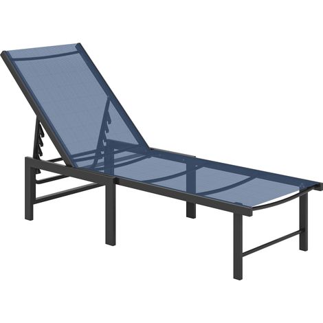 Dark Blue Reclining Garden Sun Lounger in Steel and Textilene (1/5)