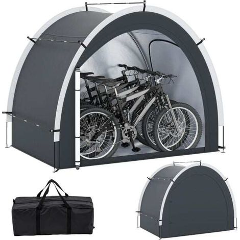Garage à vélos noir en tissu Oxford enduit avec porte zippée et ouverture latérale pour jardin terrasse et extérieur (1/5)