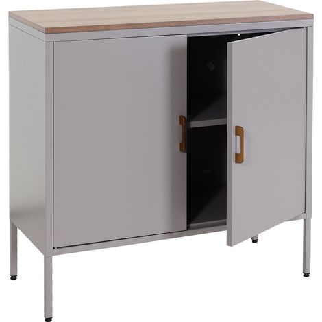 [JAMAIS UTILISÉ] Commode HHG-926, Buffet armoire, 2 portes métal 90x90x40cm, mélaminé, gris