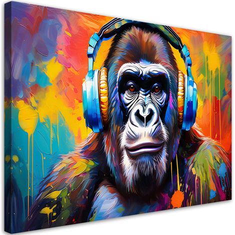 Tableau déco Singe coloré avec des écouteurs 60x40 (1/5)
