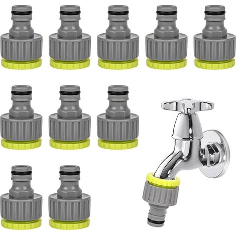 Lot de 10 adaptateurs pour robinet de jardin, raccord de tuyau en plastique, raccord de tuyau 1/2", 3/4", 2 en 1, filetage de robinet pour arrosage (1/5)
