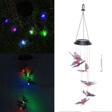Carillon éolien papillon solaire LED d'extérieur, éclairage dégradé sept couleurs pour parcs et cours, décoration, cadeau de Noël (1/5)