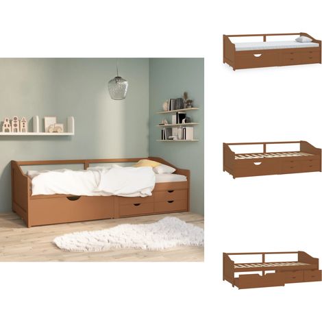 Tagesbett 3-Sitzer Schubladen Honigbraun Kiefernholz 90x200 cm - Holz-Sofa - Gästedesigns - Wohnraumgestaltung - Multifunktionsmöbel - Schrankbett (1/5)