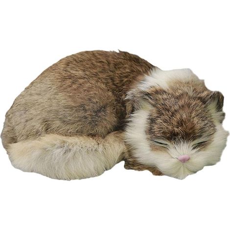 Gatito de peluche, figura de gato de peluche de dibujos animados, juguete para niños y adultos de todas las edades, gris y marrón. (1/5)