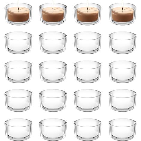 20 Pièces Photophore Bougie, Bougeoir Verre 4,6 x 2,5 cm, Porte Bougie Décorative à Chauffe Plat, Bougeoir en Verre Transparent, pour Mariage, Anniversaire, Fête et Décoration de Table