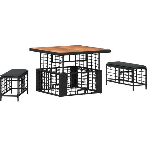 Conjunto de Comedor de Jardín con cojín 3 pcs Negro y Gris vidaXL