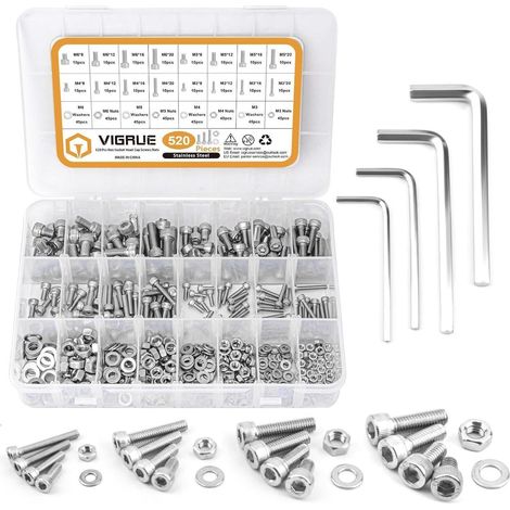 Schrauben-Set Edelstahl M3-M6 mit Muttern und Unterlegscheiben, 520 Teile (1/5)