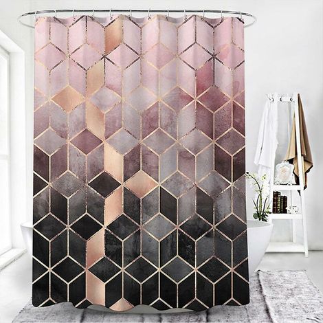 1 rideau de douche géométrique simple, rideau de salle de bain, rideau de porte de salle de bain (3 x 180 x 200 cm) (1/3)