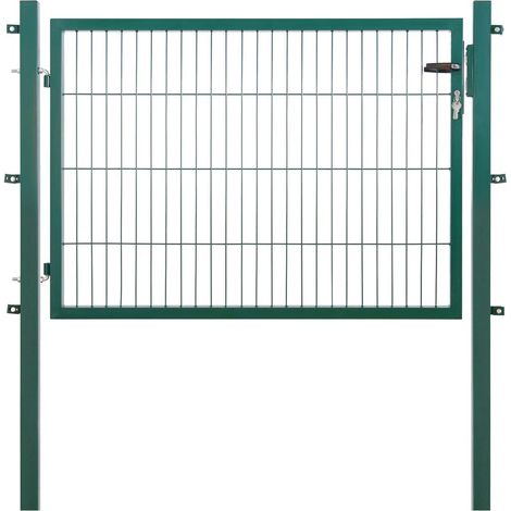 Portail de jardin extra large l 150 x H 80 cm - Vert RAL 6005 - Portail simple avec poteau et cylindre de serrure - Galvanisé et revêtu par pulvérisation - Résistant aux UV et aux intempéries