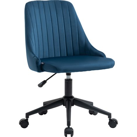 Sedia da Ufficio in Velluto Blu con Altezza Regolabile, Sedia Ergonomica Girevole a 360° e Ruote, 50x58x77-87cm