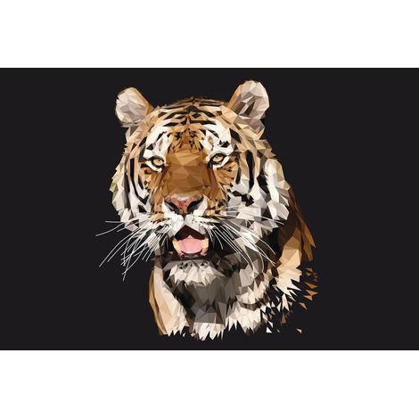 Papier peint panoramique tigre géométrique moderne | Tapisserie panoramique chambre ado & salon | Papier peint panoramique animaux sur fond noir - 270 x 400 cm (4 pièces) (1/2)