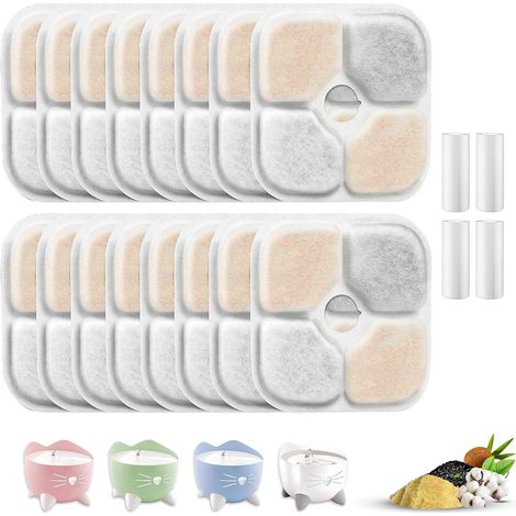 Lot de 16+4 Filtres pour Fontaine À Eau Applicable À Catit Pixi, Triple Système De Filtration, Filtre De Rechange avec Résine Et Charbon Actif Adoucit Efficacement l'eau Et Élimine Les Impuretés (1/5)