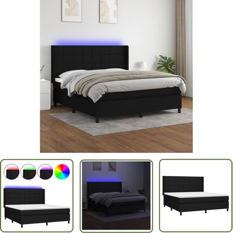 The Living Store Sommier à lattes de lit matelas et LED Noir 160x200 cm Tissu - Sommier Tapissier - Lit Avec Led - Matelas À Ressorts Ensachés - Têted Lit Ajustable - Éclairage LED (1/5)
