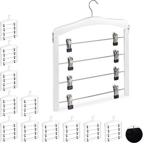 Set of 12 Relaxdays Multi Skirt Holders Compact, 360° Swivel Hooks, Clips for Pants and Skirts, Wooden, White
