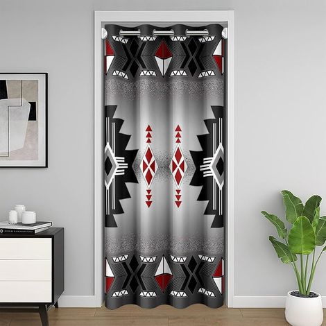 Rideau Occultant Aztec Boho Rideau de Porte 200x200 Géométrie Décor Rideaux Porte Enfants Adolescents Adultes Tribal Mexicain Ethnique Exotique Rouge Gris Rideaux de Placard - 106L X 203H cm (1 Pannea (1/5)