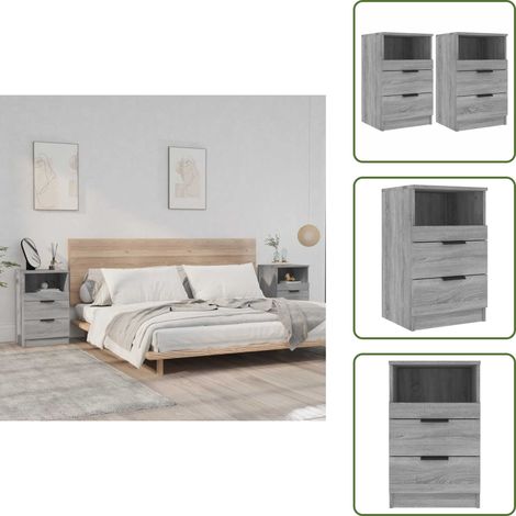 The Living Store Comodini 2 pz Grigio Sonoma in Legno Multistrato - Comodino grigio