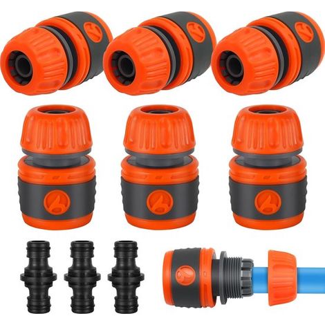 Gartenschlauchverbinder 9 teiliges Verbindungsset mit Zubehör Gartenschlauch Bewässerungsset für Hausgärten Orange 6 4 Wege Schnellkupplungen + 3 (1/5)