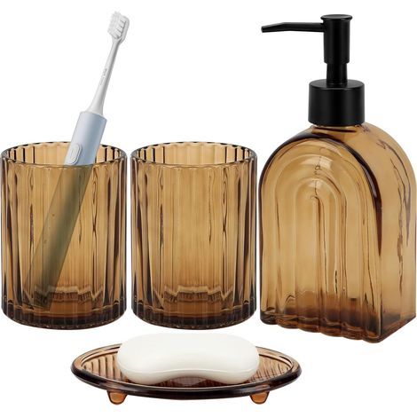 Ensemble d'accessoires de salle de bain 4 pièces en verre marron avec (1/5)