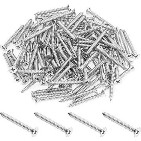 Lot de 100 vis à bois cruciformes à tête fraisée plate et auto-taraudeuse, en acier inoxydable 18-8 (304) 8 x 3,8 cm (1/5)
