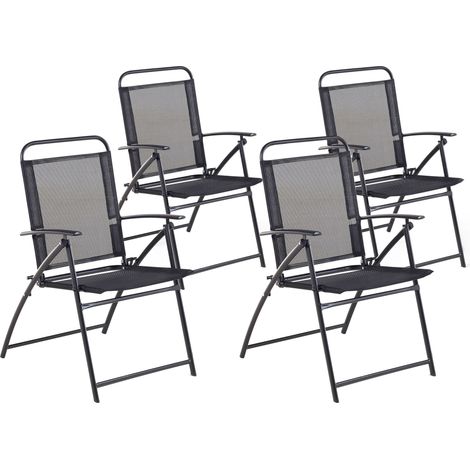 Conjunto de 4 sillas de jardín con marco de metal negro plegable resistente a la intemperie Livo