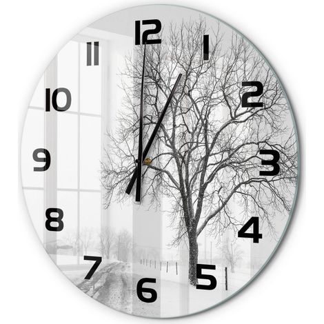 Horloge Murale Ronde Décoration Cuisine en Verre Trempé Silencieuse Moderne Arbre en hiver fi 60 cm (1/5)