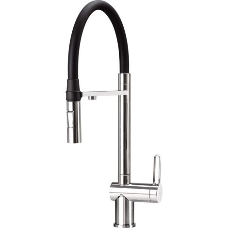 Miscelatore cucina in acciaio con attacco filtro acqua e bocca elastica finitura cromo - Vora