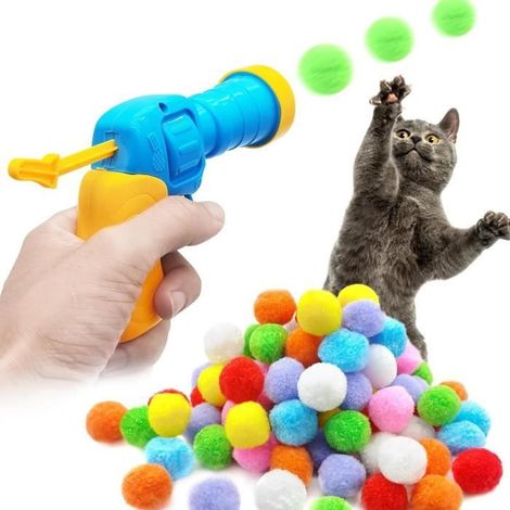 Jouet pour chat - Lot de 100 balles interactives - Pistolet à lancer - Doux et élastique - Intérieur (1/4)