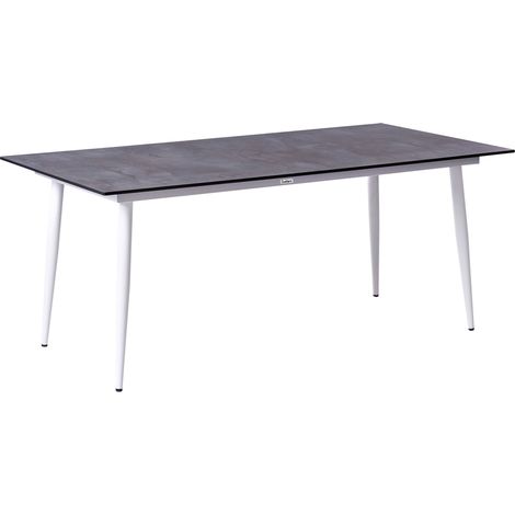 Tavolo da giardino con piano in HPL e struttura in alluminio resistente ai raggi UV e alla ruggine colore bianco con piano grigio Tolentino