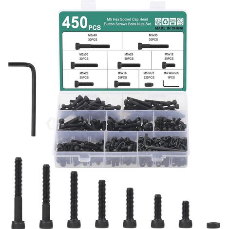 450tlg. M5 Zylinderschrauben Set mit Innensechskant, 12.9 Stahl, inkl. Muttern & Schlüssel (1/5)