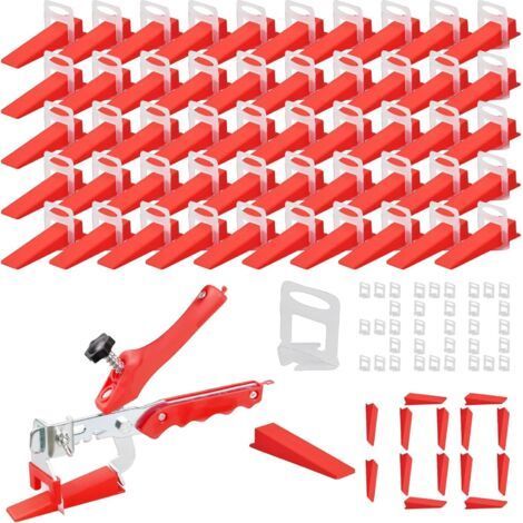 Tile Leveling System, Tile Leveling Kit 1 Plier, 300 2mm Clips, 100 Pieces Reusable Wedges Set, Tile Leveler Kit for Professionals (1/5)
