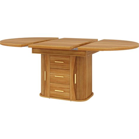 Mesa de comedor redonda extensible en MDF color nogal 118-158 cm para 6 personas (1/5)