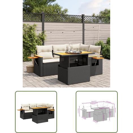 The Living Store 5-tlg. Garten-Sofagarnitur mit Kissen Schwarz Poly Rattan - Gartenmöbel Set - PE-Rattan Möbel - Outdoor Lounge - Garten Sofa - Balkon Möbel (1/3)