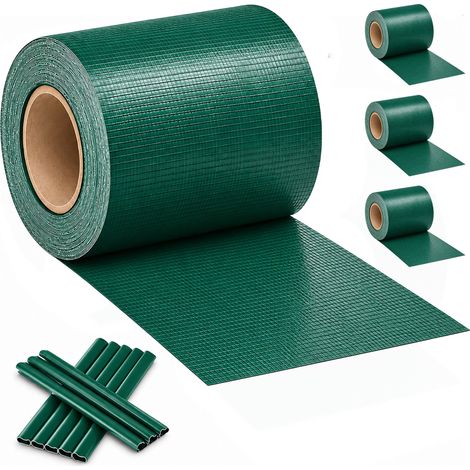 Relaxdays Set de 4 bandes brise-vue double barre, rouleau 35 m, clips inclus, PVC résistant aux intempéries, vert (1/5)
