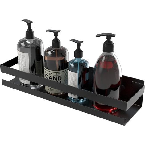 Tablette de douche sans trous, porte shampooing, porte gel douche, panier de rangement pour salle de bain, tablette de douche en acier inoxydable, laqué noir 30cm-1pc (1/5)