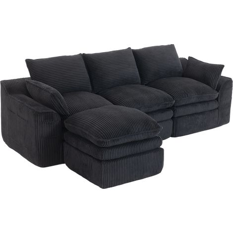 CHICFURN Divano modulare 3 posti 263x167x85 cm in tessuto nero con pouf per soggiorno (1/5)