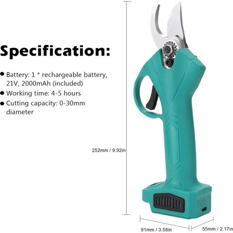 Aimoonsa – Forbici da potatura elettriche da 21 V – Taglia rami fino a 30 mm – Batteria al litio da 2000 mAh – Motore silenzioso ed efficiente (1/4)