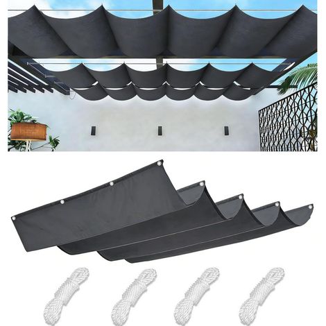 Voile d'Ombrage Rétractable Ondulée 120x120cm Gris Foncé Anti-UV Imperméable Tissu Oxford Renforcé Terrasse Jardin Pergola Balcon Extérieur (1/5)
