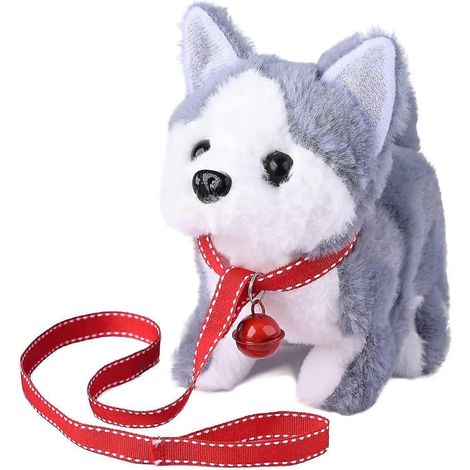 Chien Husky en peluche, jouet interactif électronique pour enfants : marche, aboie, remue la queue, s’étire. Animal de compagnie idéal (chien husky). (1/5)