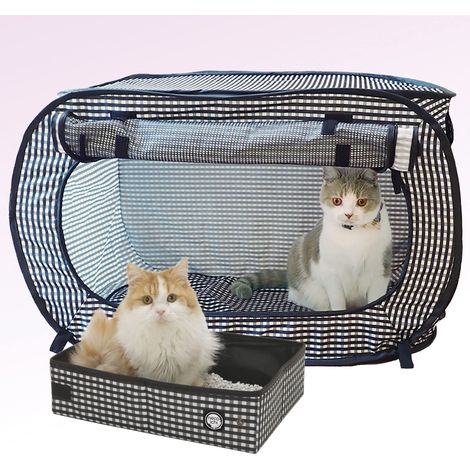 Cage de Transport et litière Portable Anti-Stress, intérieur et extérieur, Voyage (Noir, Cage/Niche + bac à litière) (1/5)